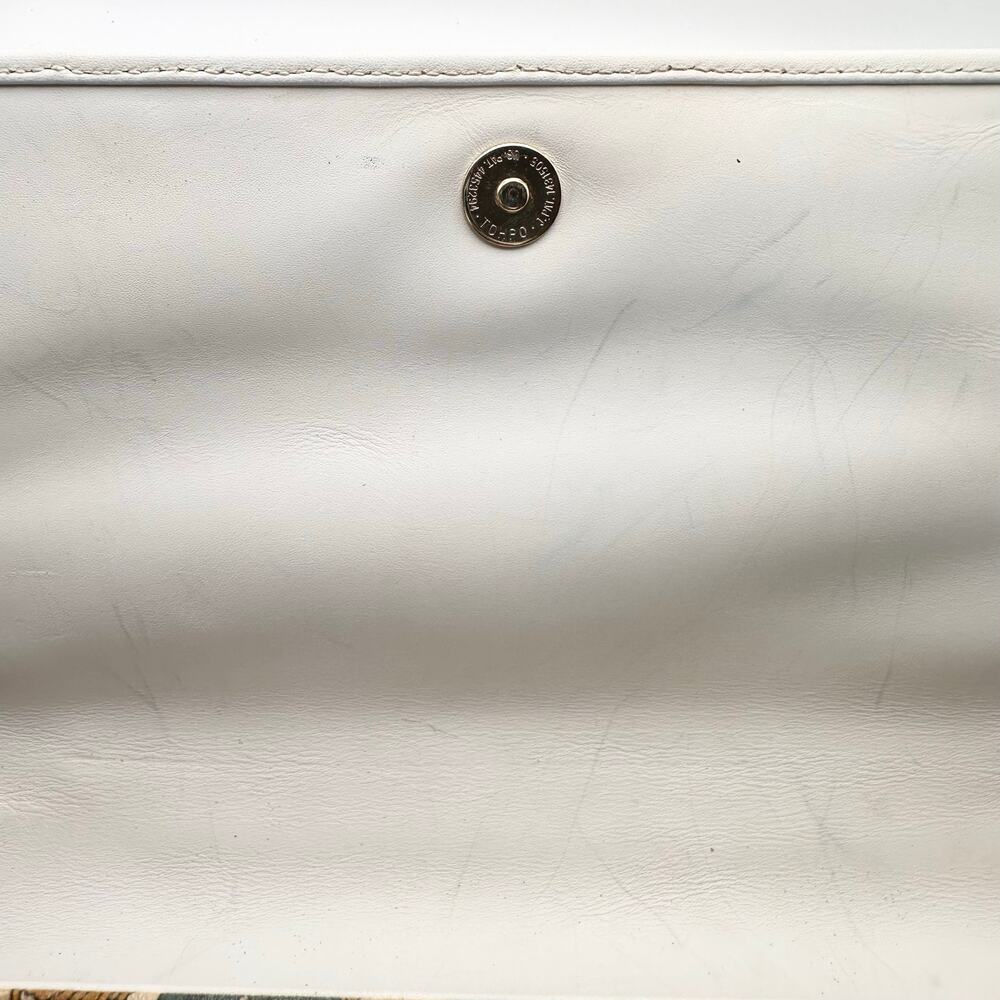 Gucci Vintage 80s Flora Flap Clutch Bag Ecru Canvas White Leather Trim READ - Picture 15 of 16